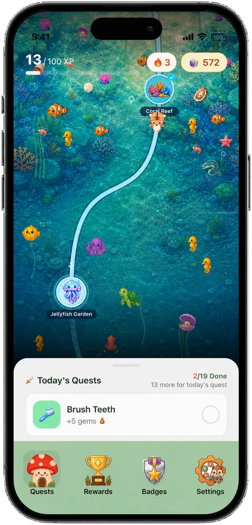 Chorby's ocean-themed adventure map in the app